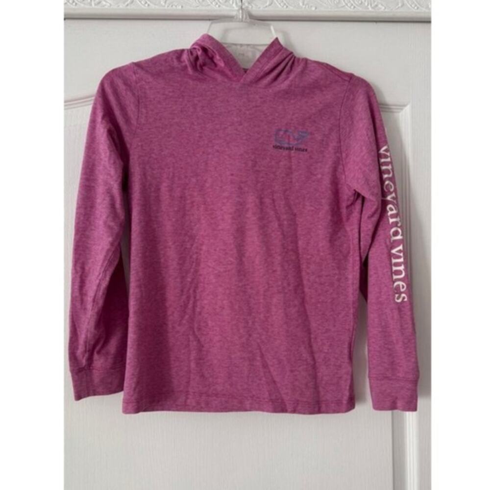 Vineyard Vines Girls S 8-10 Pink Hooded Long Sleeve Whale Logo Shirt